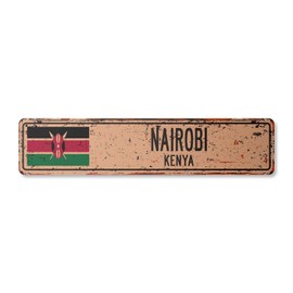 Nairobi Kenya Vintage Plastic Street Sign Kenyan Flag City Country Road Wall Gift | Indoor/Outdoor | 18" Wide