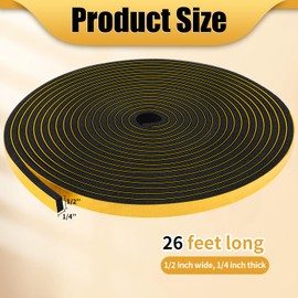 Weather Stripping Door Seal Strip, 1/2 Inch X 1/4 Inch X 26Feet, Strong Adhesive Seal Foam Tape, Weather Stripping Tape Used on Windows and Doors for Good Sealing, Heat Insulation and Vibration Dampin