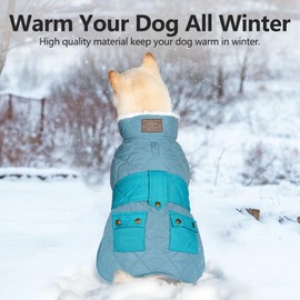 KYEESE Dog Coat Windproof Dog Coats for Small Dogs Waterproof Dogs Jacket with Fleece Lined Thick Cat Clothes with Pocket Warm Pet Winter Puffer Coat with Leash Hole Soft Pet Sweater for Cold Weather