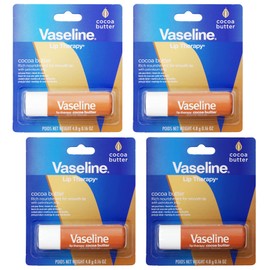 Vaseline Lip Therapy Care Cocoa Butter, Fast-Acting Nourishment, Ideal for Chapped, Dry, Cracked, or Damaged Lips, Lip Balm, 4-Pack, 0.16 Oz Each