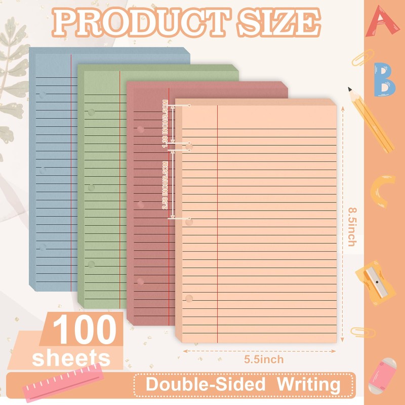 100 Sheets Half Letter Lined Paper 5.5 X 8.5 In