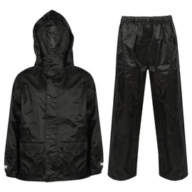 A2Z 4 Kids Boys Girls Waterproof Hooded Rain Suit with Matching Carry Bag Lightweight - Rainsuit 640 Black 13-14