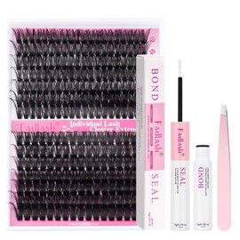 FADLASH Eyelash Extension Kit 60D+80D Lash Clus 15-20mm Eyelash Clusters Individual Lashes with lash Bond and Seal and Lash Tweezers DIY at Home (Kit, 60D+80D-07D-15-20mm)