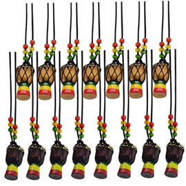 15Pcs African Drums Necklaces 2x1 Inch 2 Color Wooden Classic Mini Drum Pendant Creative Gifts for Kids Adults Party Supplies School