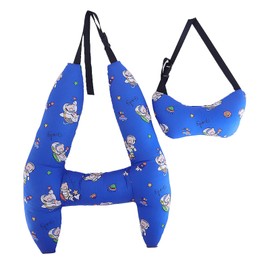 H-Shape - Kid Car Sleeping Head Support, 28x22in Car Travel Pillow with Headrest for Kids and Adults for Head, Neck, Arm Supports. (Blue Astronaut)