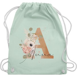 Geschenk mit Namen personalisiert by Shirtracer - Gym Bag Backpack - Initials - Watercolour Initial Letter, 05 Pastel Green