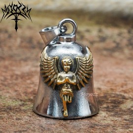 MOYOZZ Guardian Prayer Blessing Angel Gold Wing Motorcycle Biker Bell Hanger or Key Chain for Good Luck on the Road (Gold)