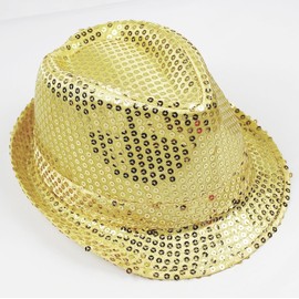 ZARSIO Sequins Fedora Hat and Tie for Men, Retro Disco Sequined Top Hat Fashion Party Costume Accessory, 60cm (US, Numeric, 7 1/2, Gold)
