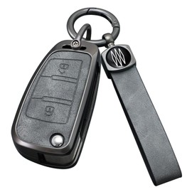 HIBEYO Folding Key Fob Cover Compatible with JAC A13 A13RS Refine M3 V7 T6 Pickup JAC fritson t8 2 Button Car Accessories Alloy Key Case&Smooth Leather with Keychain-Long Keychain