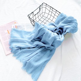 Women's Men's Viscose Long Scarf Stole Neckerchief Sun Protection Large Beach Shoulder Scarf Wrap with Fringes Super Soft Comfort for Spring Simple Basic 95 x 195 cm - Plain, A21 Light Blue