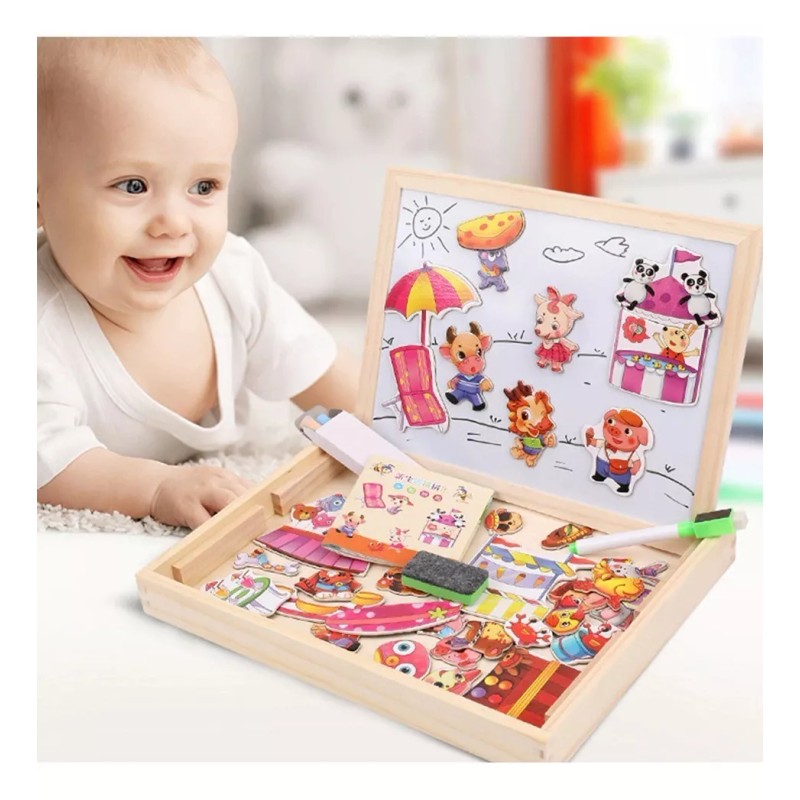 QISHINI Pizarron Educativo De Madera Magnetico Para Niños Caballete