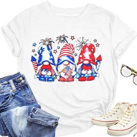 4th of July Gnomes Shirt for Womens Funny Patriotic Graphic Shirt USA Flag Stars Stripes Tops