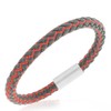 EDFORCE Stainless Steel Red Faux Leather Silver-Tone Mens Bracelet, 8"