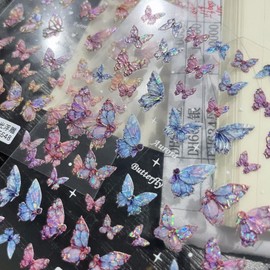 TailaiMei Butterfly Nail Stickers, 2 Sheets 5D Glitter Design Self-Adhesive Nail Art Decals for DIY Nail Decorations (513)
