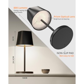 Quntis Cordless Table Lamp Set of 2, Rechargeable Battery Operated Lamp, Touch Control, Stepless Dimming Portable LED Desk Lamp for Restaurant, Patio, Outdoor, Coffee Shop - Carbon Black