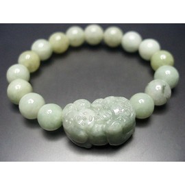 Stone Street Natural Stone Genuine Jade Jadeite Hicuu Pixiu Carved Prayer Beads Bracelet, Jade