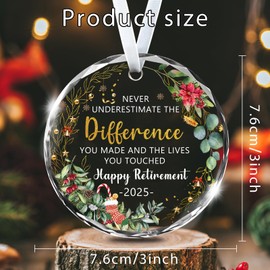 Retirement Gifts for Woman 2025 Never Underestimate The Difference You Made Crystal Ornament Happy Retirement Appreciation Gift for Retired Women Men Coworker Boss Nurse Teacher Friend Mom(6)
