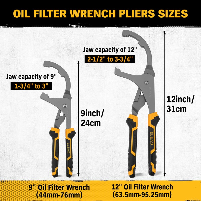 ELEAD Adjustable Oil Filter Wrench Set - 9" & 12"