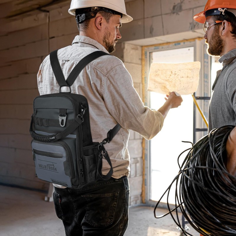 MELOTOUGH Small Tool Backpack for Men 30 Multi-Storage Pockets Heavy