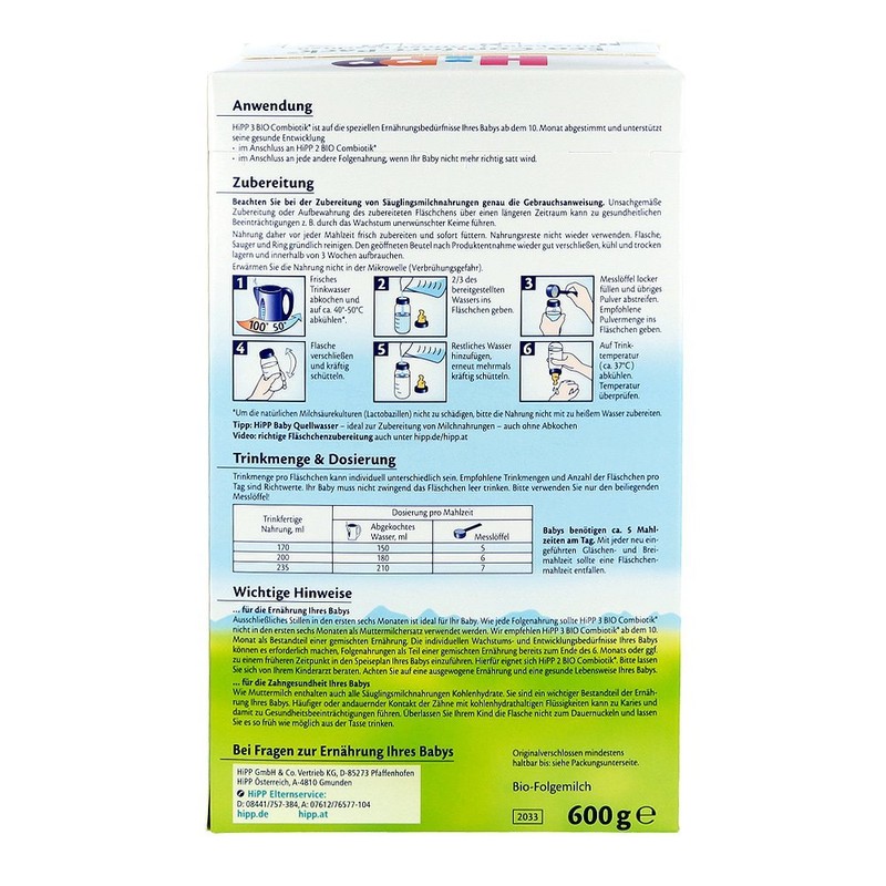 Hipp 3 Bio Combiotik 2033 600 g Follow-on Milk from
