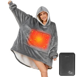 Klaggie Heated Wearable Blanket Hoodie | Oversized Design | with Battery Pack 7.4V | Sherpa & Fannel Fleece | 3 Heating Levels | Machine Washable | for Adult Women and Men