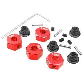 ShareGoo Aluminum 12mm Hex Wheel Hubs Hex Adapter & Flanged Lock Nuts Compatible with Traxxas 2WD Slash Rustler Stampede 1/10 RC Car (Red)