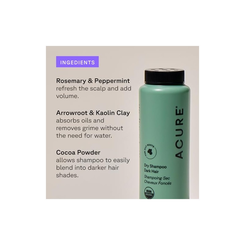 Acure | Shampoo seco en polvo para cabello castaño a