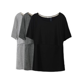 Smallshow 3 Pcs Maternity Nursing T-Shirt Nursing Tops Dim Grey-Black-Grey Medium