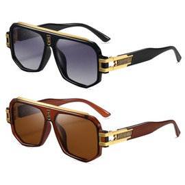 SHEEN KELLY Polarized Square Retro Pilot Sunglasses for Men Fashion Flat Top Oversized Metal Frame, Z3