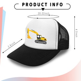Excavator Toddler Baseball Hat, Mesh Baseball Cap for Kid Girls,Snapback Toddler Boys Trucker hat for Ages 4-8,Black Kid Boys Sun Protection Cap