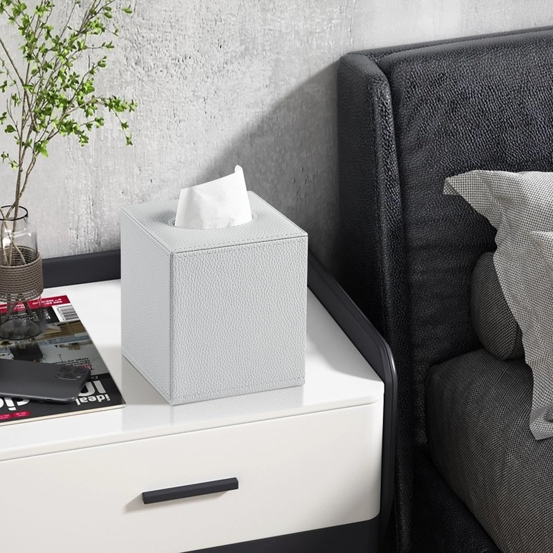 JLAMBOM PU Leather Tissue Box Cover Square Tissue Box Holder