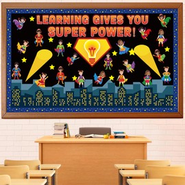 POSLIUE Super Themed Hero Bulletin Board Decorations - 63pcs Back to School Bulletin Board Sets for Classroom Super Themed Hero Décor Back to School Party Supplies