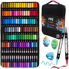 TBC The Best Crafts 108 Colors Dual Tip Acrylic Paint Markers, Canvas bag packaging, Waterproof, Non-Toxic, odorless, Suitable for Paper, Pottery, Stones,Glass
