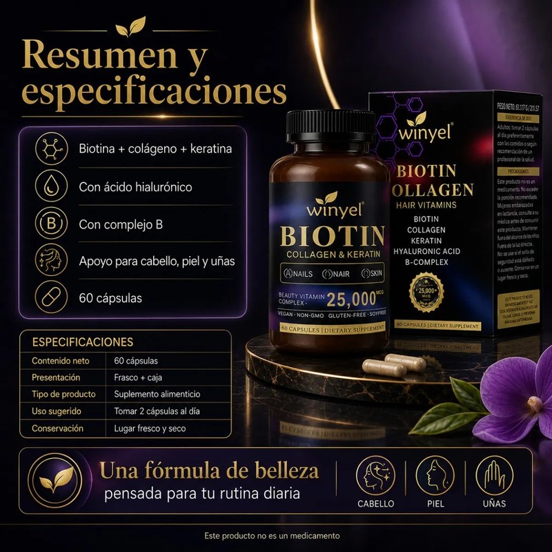 Biotina 25000mcg 60 Cápsulas Colágeno Y Queratina