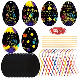 SULOLI 30pcs Easter Scratch Art Egg Decorations Easter Scratch Papers Easter Crafts Easter Gifts for Kids Party Bag Fillers
