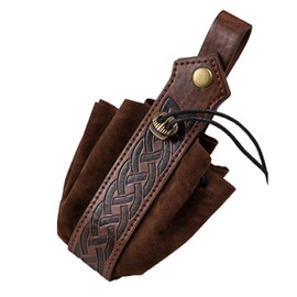 Medieval Belt Pouch,Retro Nordic Viking Coin Purse, Leather Drawstring Renaissance Belt Bag Dice Bag For LARP Ren Faire (Dark Brown)