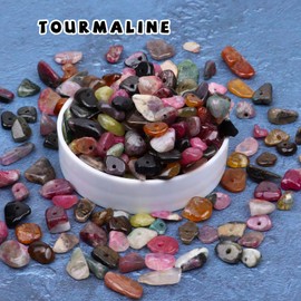 500 pcs Natural Chip Stone Beads, Tourmaline 5-8 mm Irregular Gemstones Healing Crystal Loose Rocks Bead Hole Drilled for Jewelry Making Bracelet