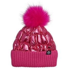 Funky Junque Kids Puffer Faux Fur Pom Pom Beanie - Candy Pink