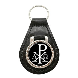 Giftshop UK Chi-Rho Alpha Omega leder schlüsselanhänger