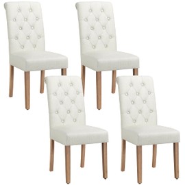 Yaheetech Tufted Dining Chairs Set of 4 Button Parsons Diner Chair Upholstered Fabric Dining Room Chairs with Solid Wood and Padded Seat Stylish Dining Chairs Kitchen Chairs, 2 Package, Beige