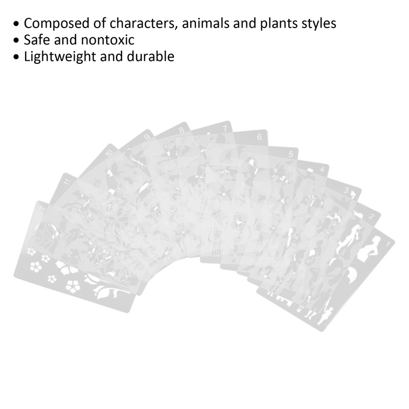 12Pcs Paint Stencils A4 Characters Animals Plants Safe Poisonless Durable