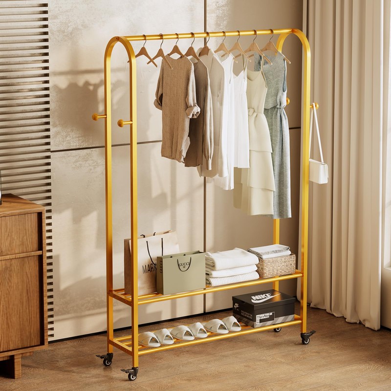 BUZUEY Sturdy Heavy Duty Clothes Rack With Wheels,Modern Clothing Rack