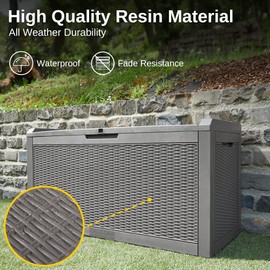 EAST OAK EAST OAK Outdoor Storage Box, 100 Gallon Deck Box, Waterproof Resin Storage Bench for Patio Cushions, Gardening Tools, Pool Accessories, Lockable, UV Resistant, Grey