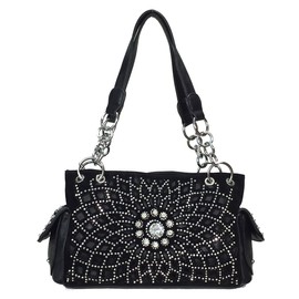 Zzfab Star Flower Concealed Carry Purse Rhinestone Western Handbag Black
