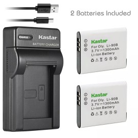 Kastar 2 LI-90B/92B Battery + Charger for Olympus SH-50 XZ-2 TG-Tracker SP-100EE
