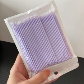 100-Pack Micro Cotton Swabs for Eyelash Extensions | 2mm Cotton Tip Applicators - Adjustable Makeup Brushes for Eyelash Glue, Cleansing & Detailing (Purple)