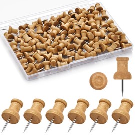 100Pcs Wood Push Pins, Thumb Tacks for Decorative, Wooden Pins and Tacks, Cork Board Thumbtacks, Cute Thumbtack for Wall and Bulletin Board, Map Pins