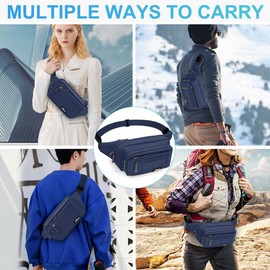 HNOOM Bum Bag for Men and Women Fashion Belt Bag with Rain Cover Large Neck Pouch Nylon Men's Sports Bag Outdoor Travel Hiking Running Jogging Dog Training, Dark blue-1, Leisure
