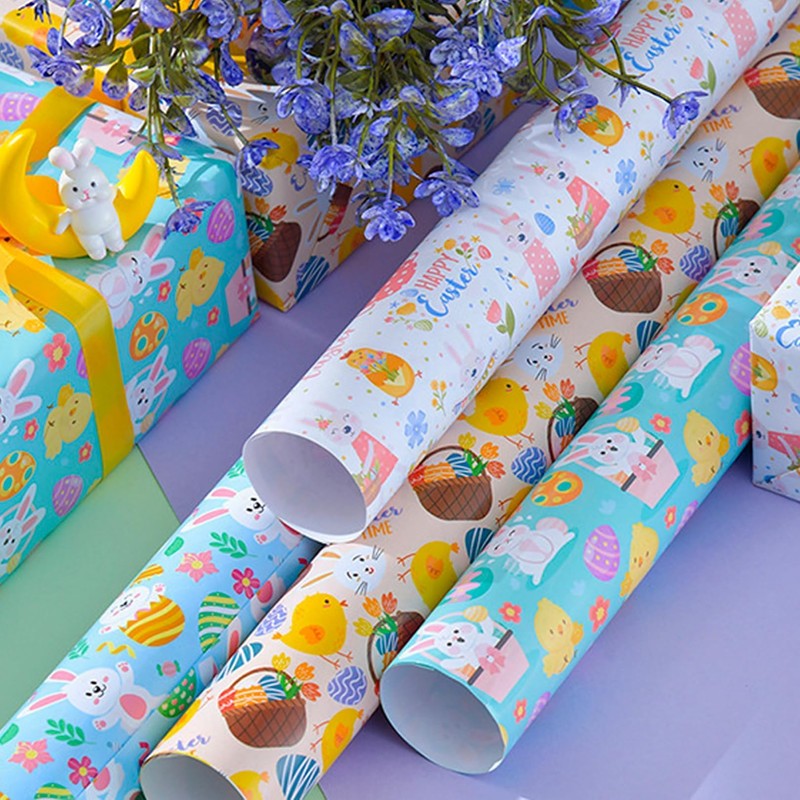 8pcs Easter Wrapping Paper Sheets Gift Wrap Recyclable Cute Bunny
