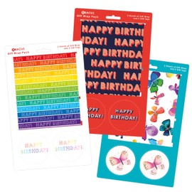 Abacus - Wrapping Paper - 2x Butterflies, 2x Rainbow & 2x Birthday Text - 6 Recyclable Folded Sheets and 6 Tags